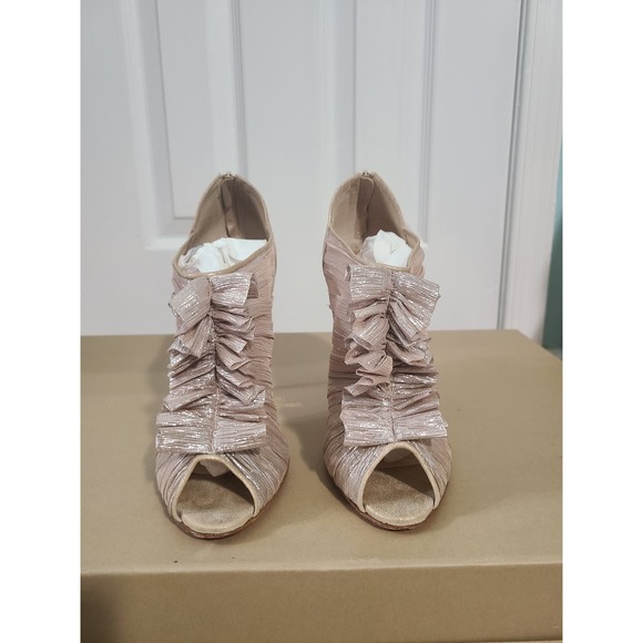 Christian Louboutin Mesh Gold Champagne Boots Booties Peep toe red pumps 11 41 - Picture 2 of 4